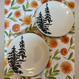 Black and White Pine Tree Design Plates by Hearth & Hand